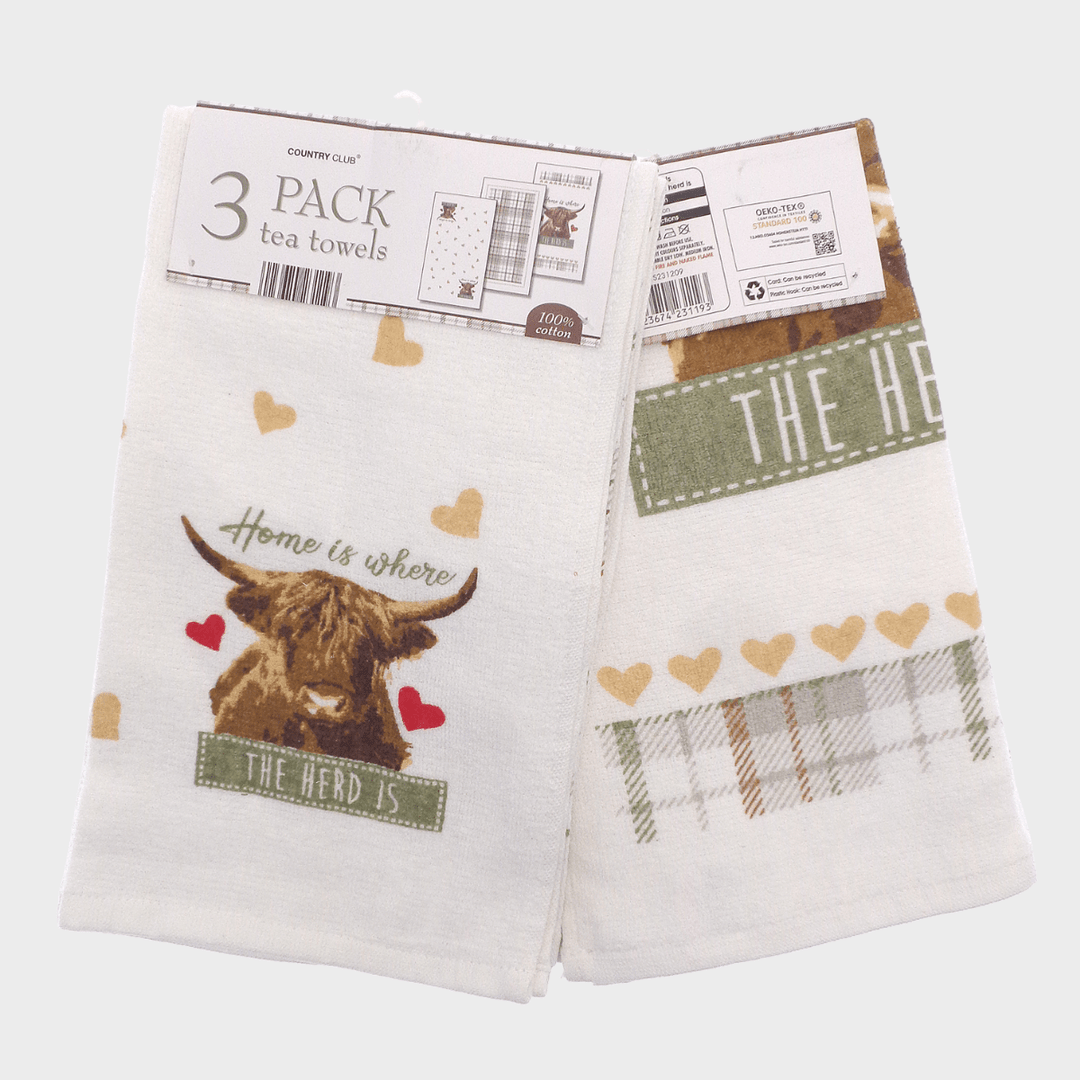 3pk Highland Cow Teatowels from You Know Who's