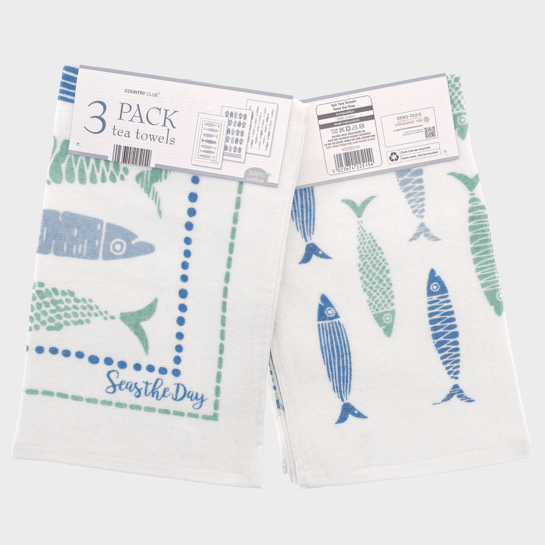 3pk Seas The Day Tea Towels from You Know Who's