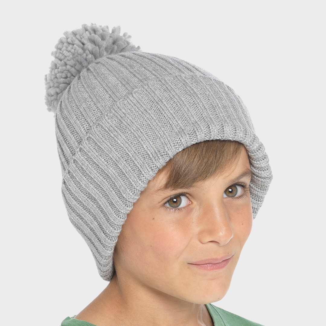 Kids Ribbed Beanie Hat with Bobble