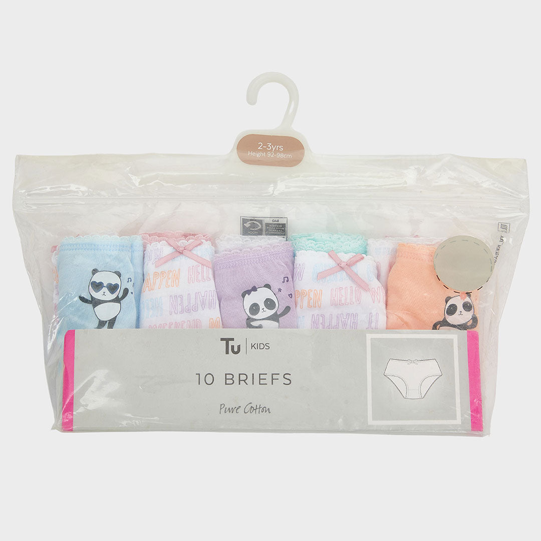 Girls 10 Pack Panda Briefs