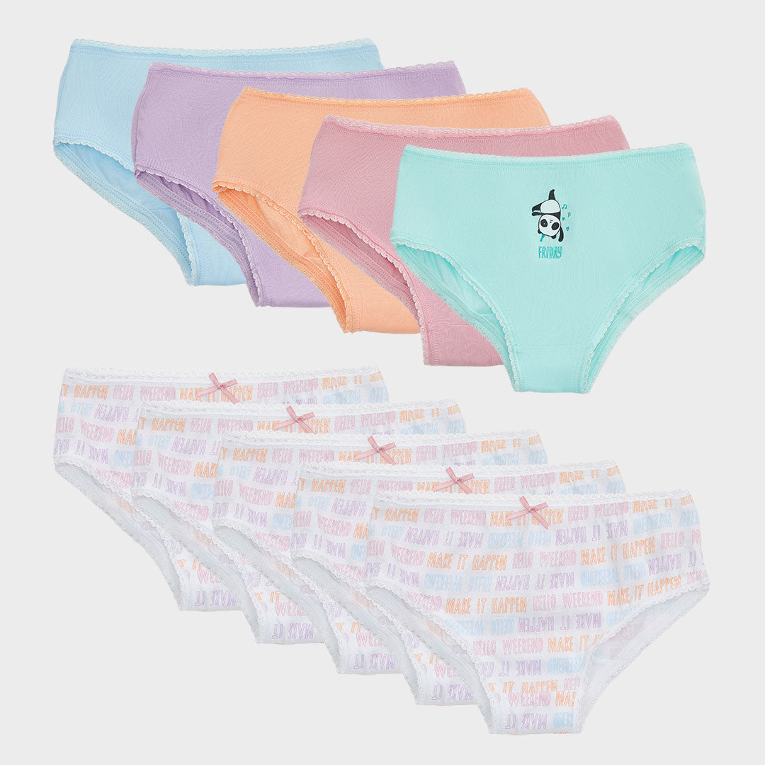 Girls 10 Pack Panda Briefs