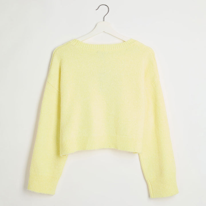 Ladies Yellow Button Shoulder Cropped Jumper