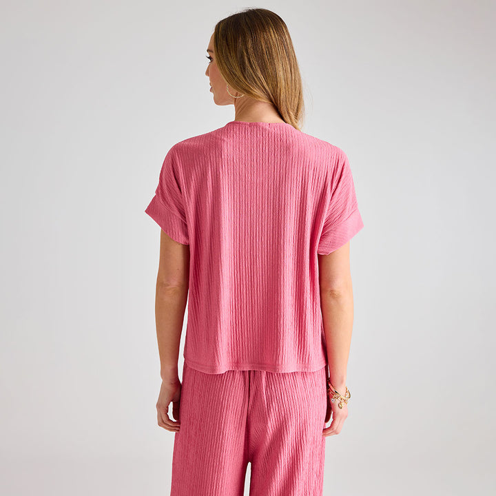 Ladies Coral Plisse Tie Front Top