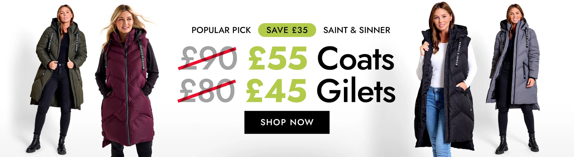 Shop Saint & Sinner Coats and Gilets and save £35 off original price.