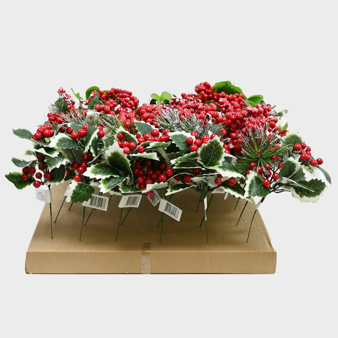 Holly berries pick 22cm asst