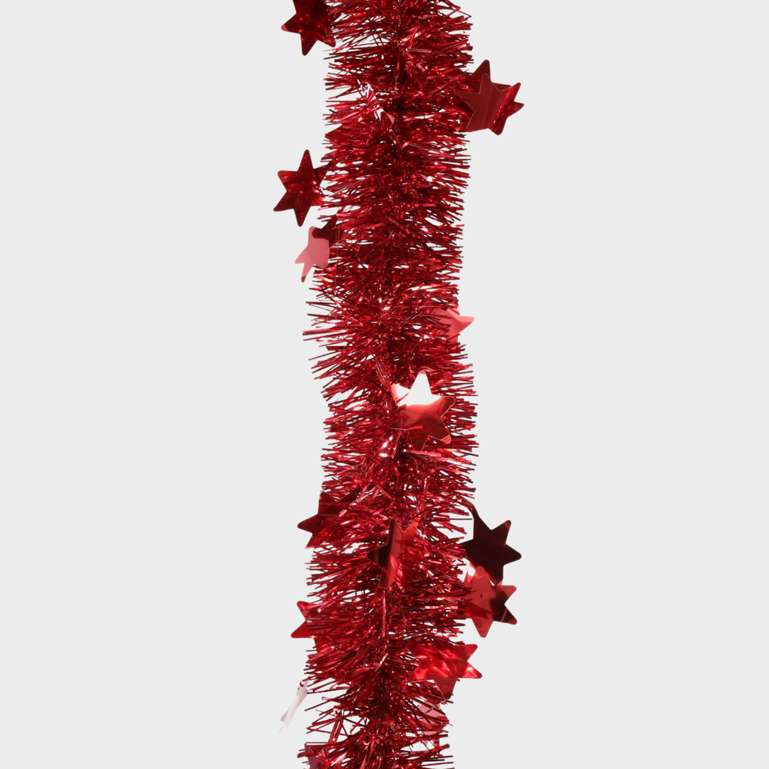 Tinsel 2m die-cut stars red