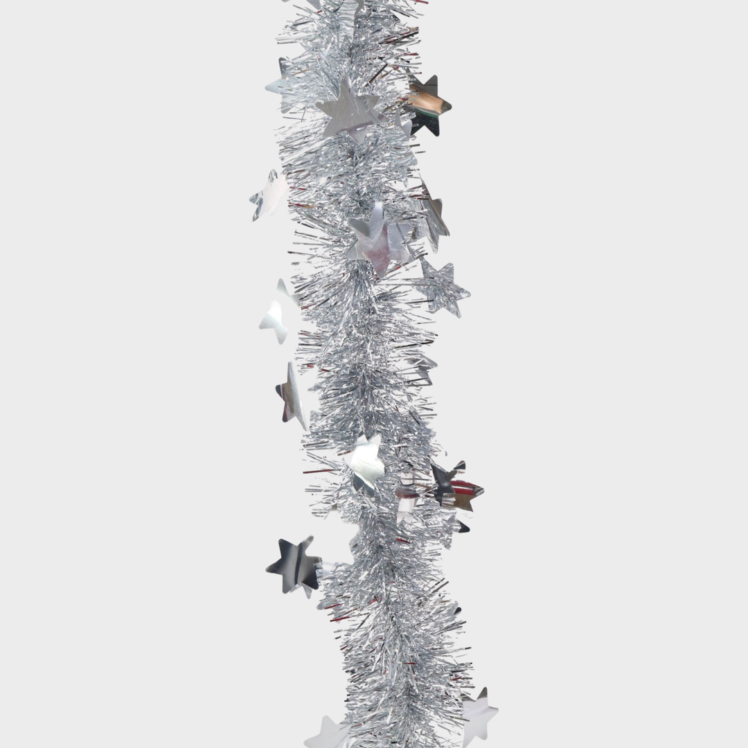 Tinsel 2m die-cut stars silver