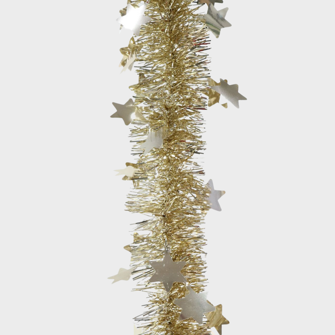 Tinsel 2m die-cut stars champagne