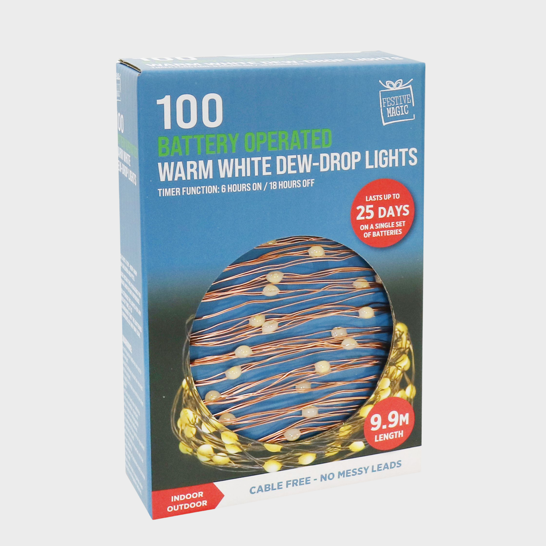 LED dew-drop wire lights 100 warm white
