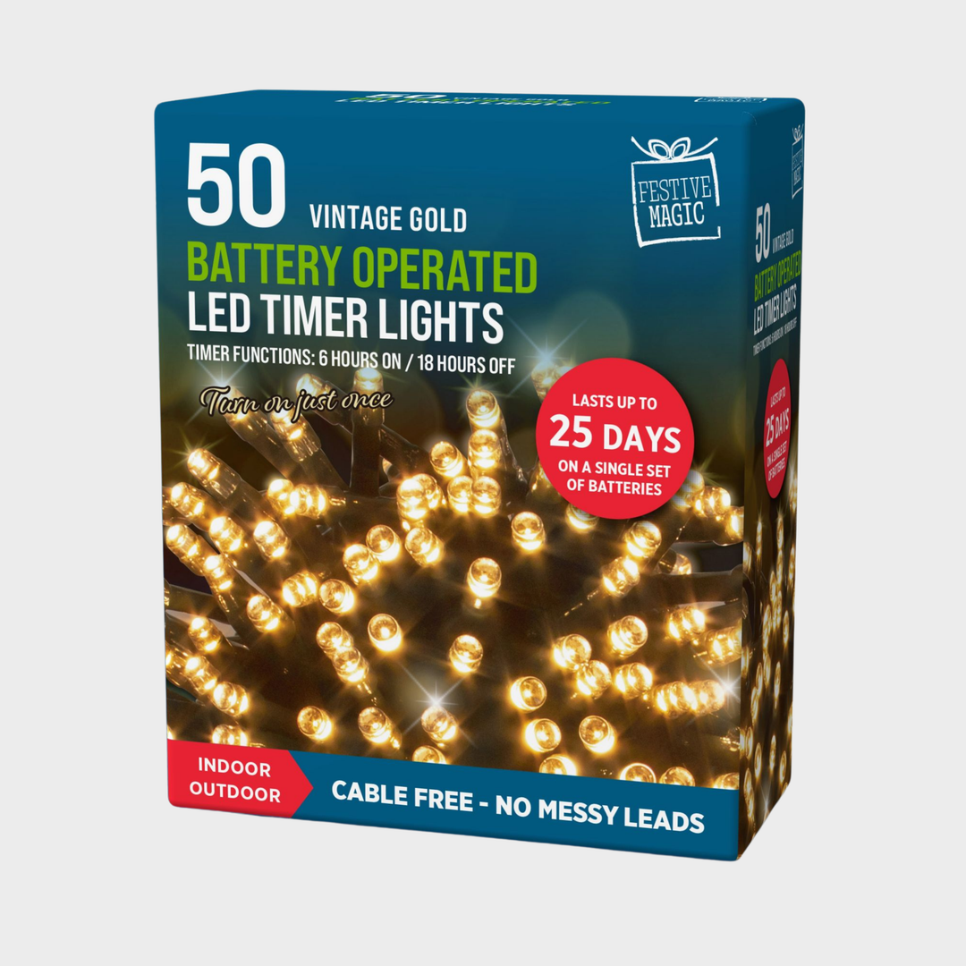 LED timer lights 50 vintage gold