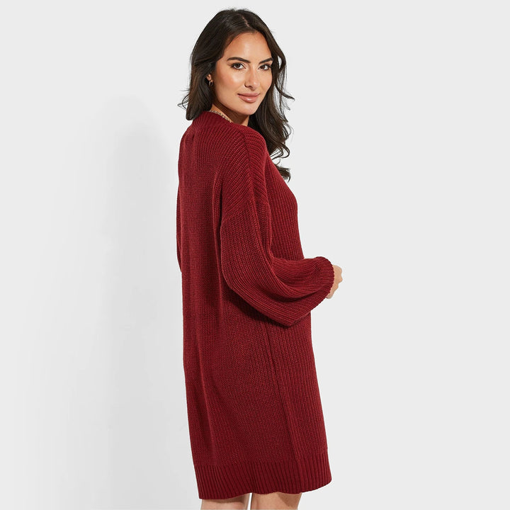 Threadbare Ladies Red V-Neck Knitted Dress