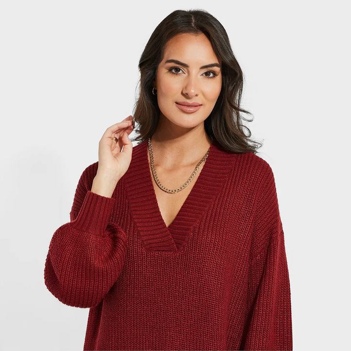 Threadbare Ladies Red V-Neck Knitted Dress