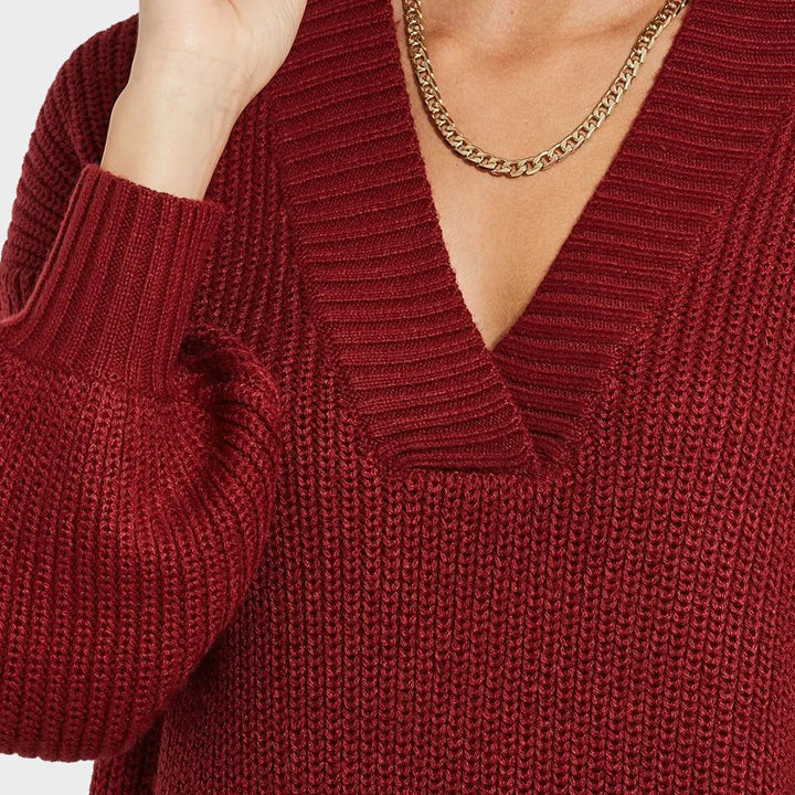 Threadbare Ladies Red V-Neck Knitted Dress