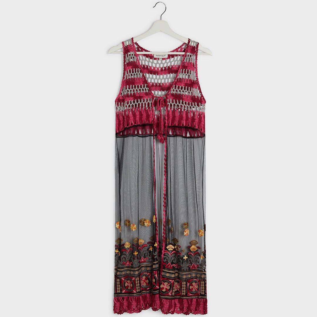 Crochet Tassel Longline Mesh Kimono from You Know Who's