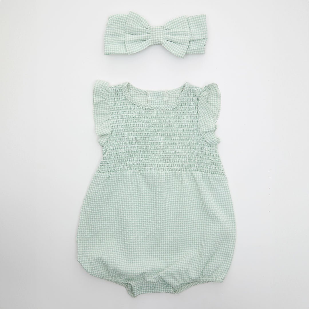 Ex Store Girls Green Gingham Romper and Head Band from You Know Who's