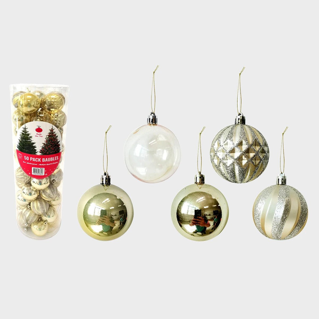 Gold 50pk Mega Baubles 60mm from You Know Who's