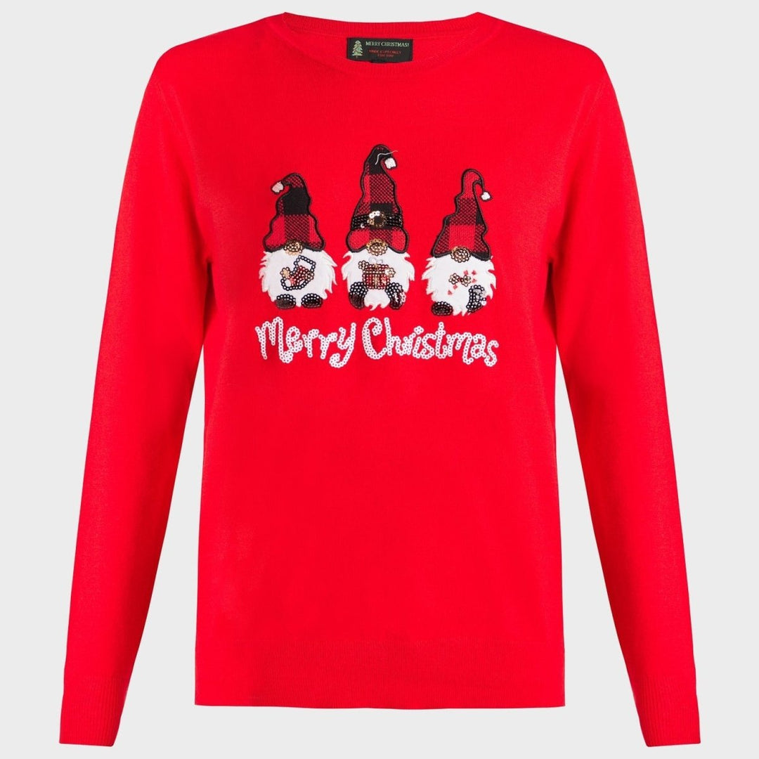 LADIES 3 GONKS CHRISTMAS JUMPER RED from You Know Who's