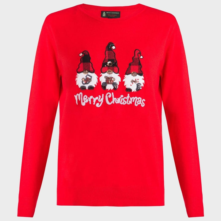 LADIES 3 GONKS CHRISTMAS JUMPER RED from You Know Who's