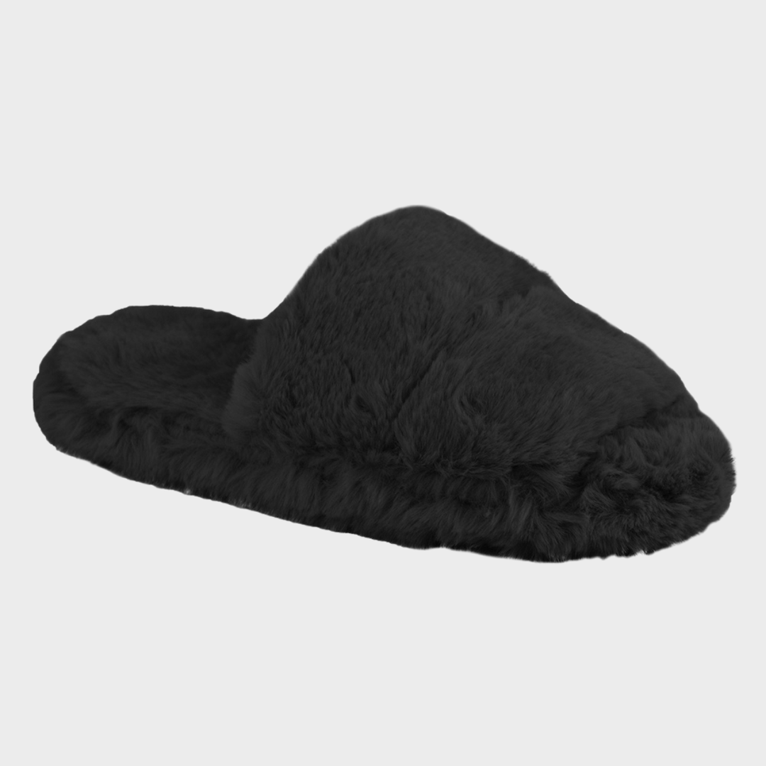 Ladies Black Double Strap Fluffy Slider from You Know Who's