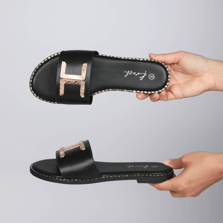 Ladies Black Gold Trim Slider from You Know Who's