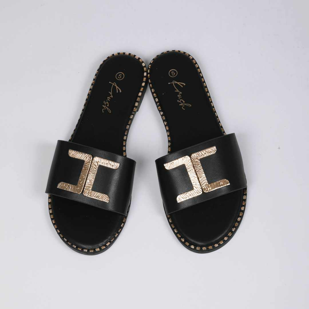Ladies Black Gold Trim Slider from You Know Who's