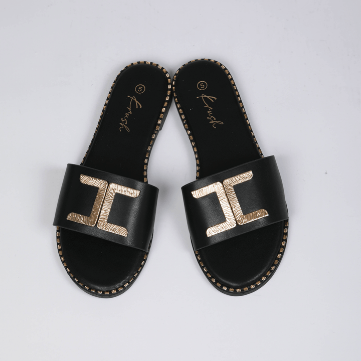 Ladies Black Gold Trim Slider from You Know Who's