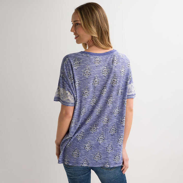Ladies Blue Printed Relaxed Fit T-Shirt from You Know Who's