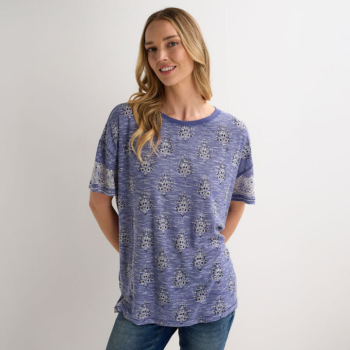 Ladies Blue Printed Relaxed Fit T-Shirt from You Know Who's
