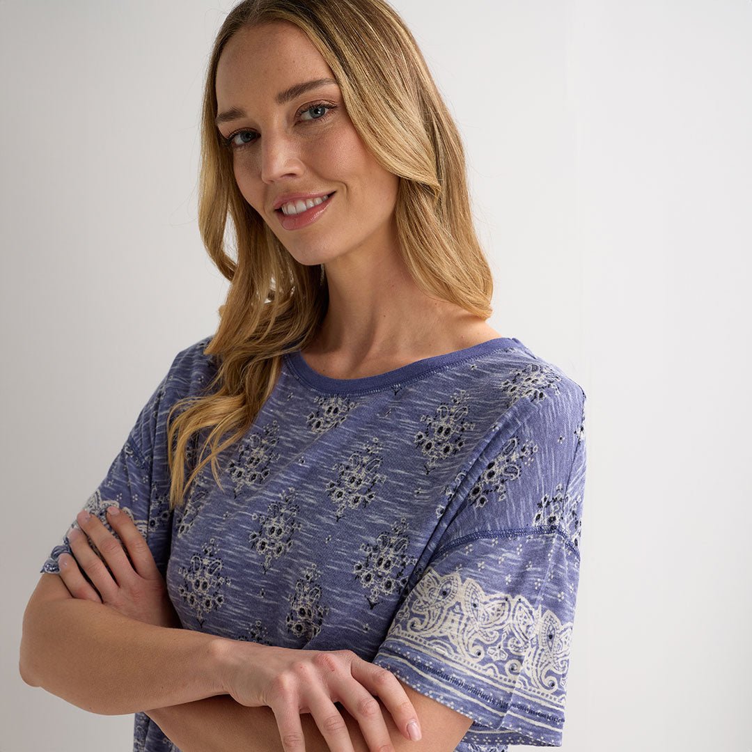 Ladies Blue Printed Relaxed Fit T-Shirt from You Know Who's