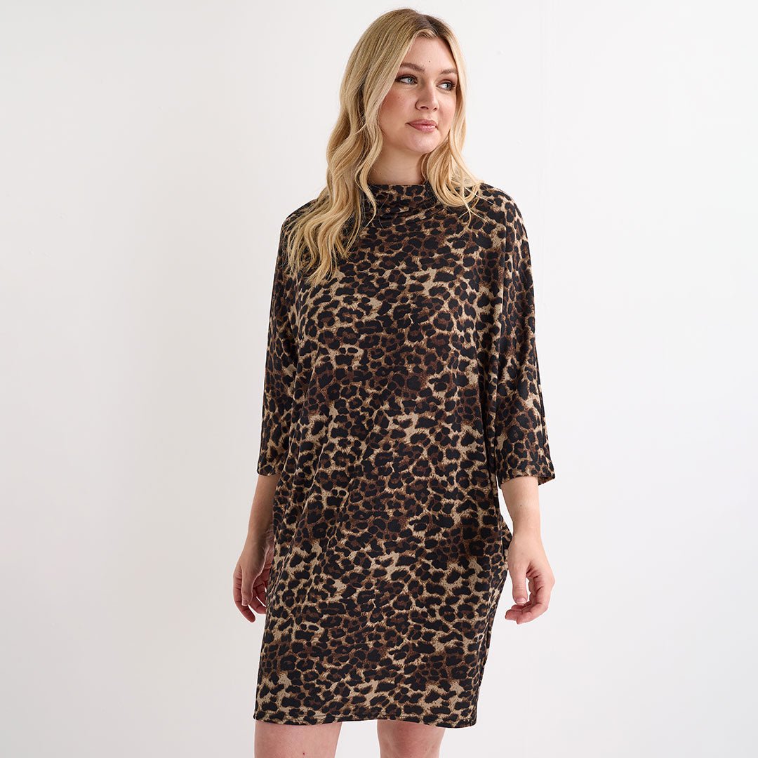 sachin and babi light blue dress Leo & Ugo KHR915 Leopard Print Velvet Pleat Dress – Dotique main image 1