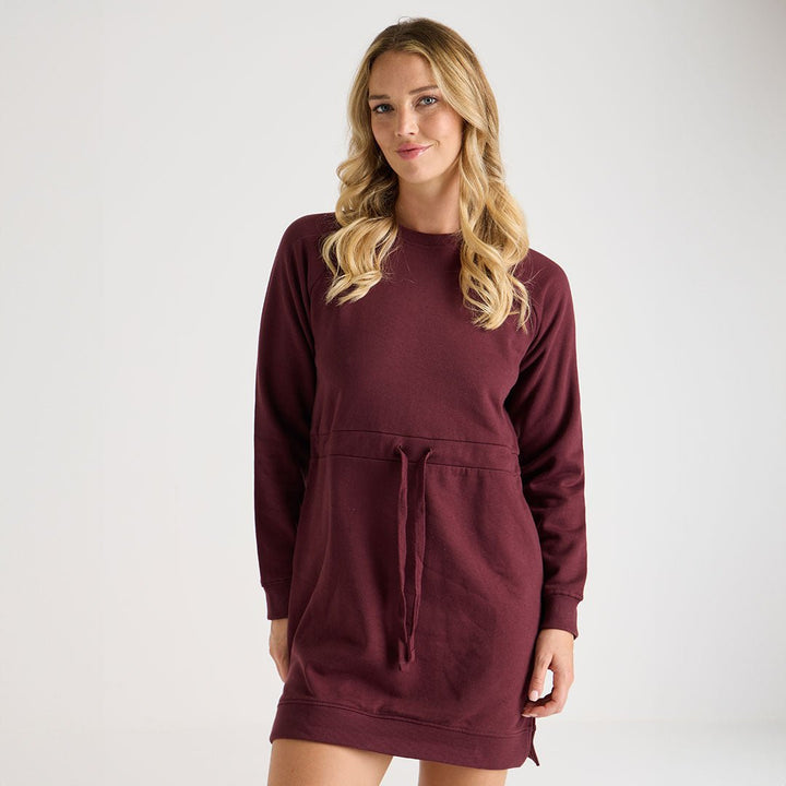 Ladies Burgundy Drawcord Sweater Dress from You Know Who's