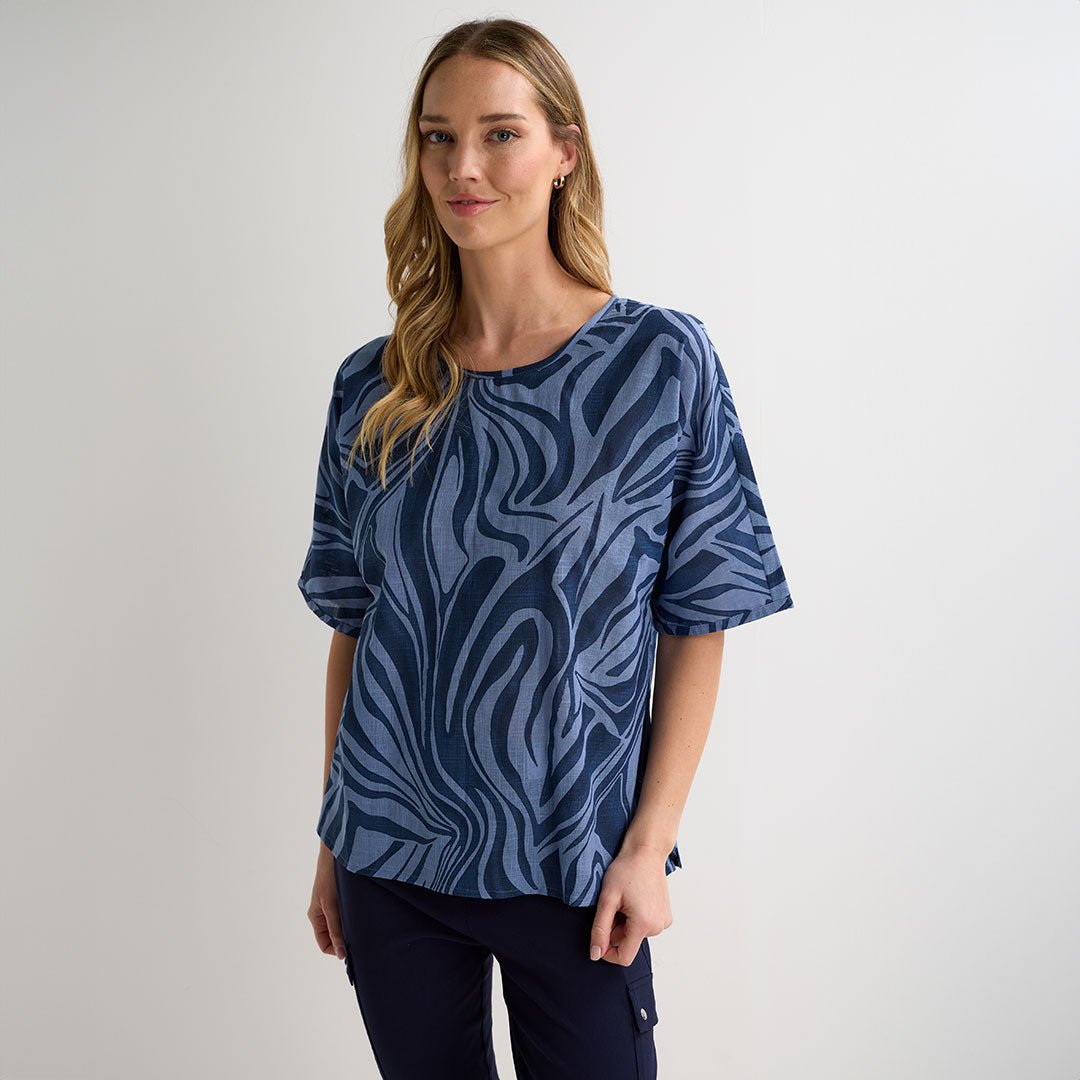 Ladies Denim Zebra Dolman Top from You Know Who's