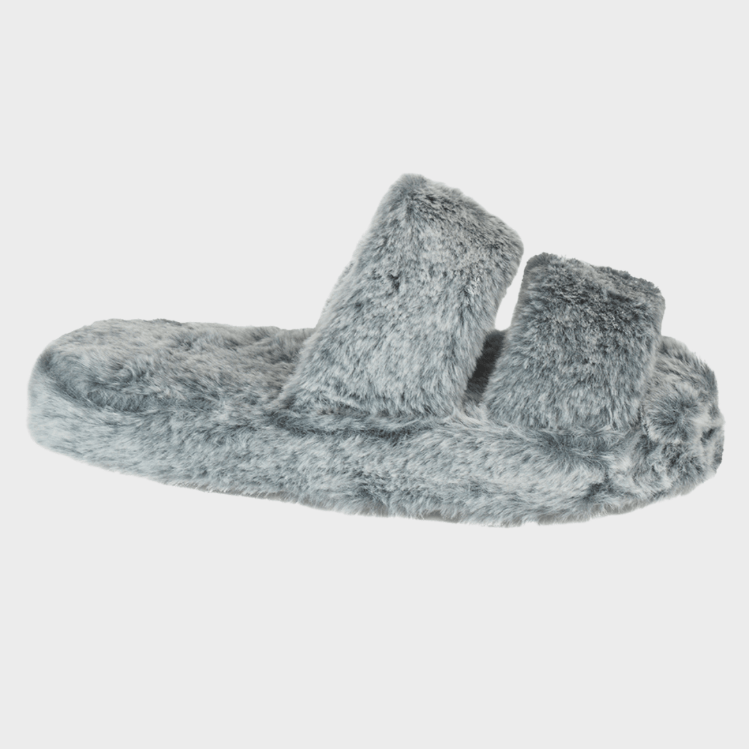 Ladies Grey Double Strap Fluffy Slider from You Know Who's