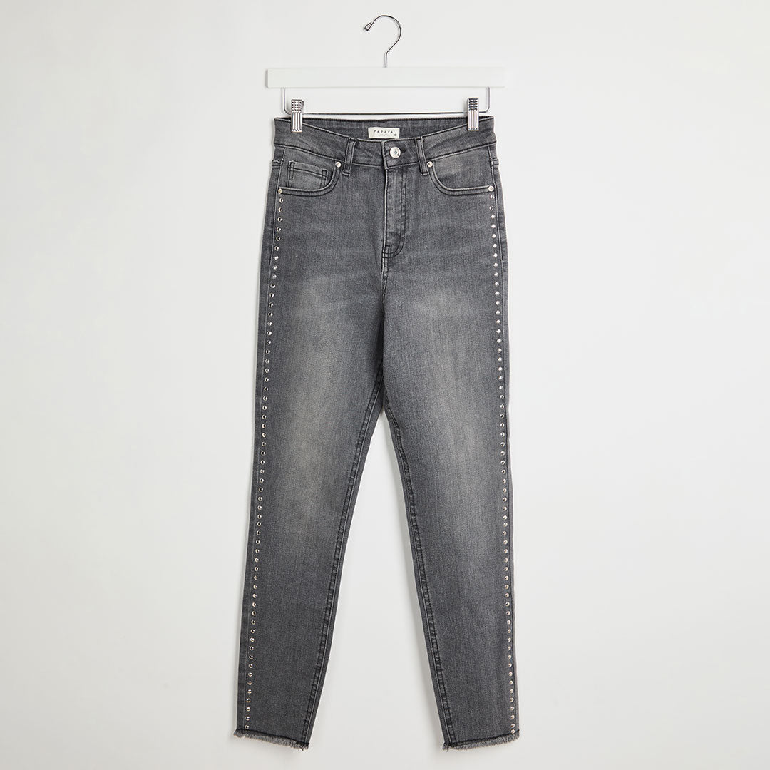Ladies Grey Studded Ankle Grazer Jeans from You Know Who's