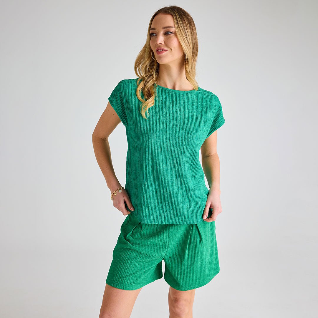 Ladies Jade Plisse Top from You Know Who's