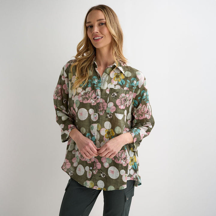 Ladies Khaki Printed Button Through Shirt from You Know Who's