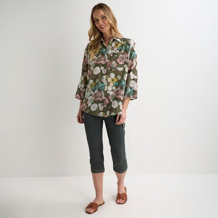 Ladies Khaki Printed Button Through Shirt from You Know Who's