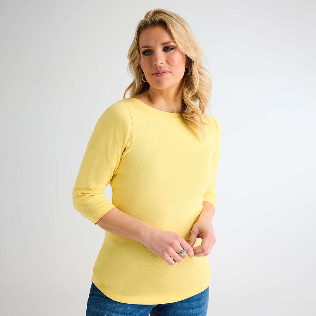 Ladies Lemon Drop 3/4 Sleeve Slash Neck Top from You Know Who's