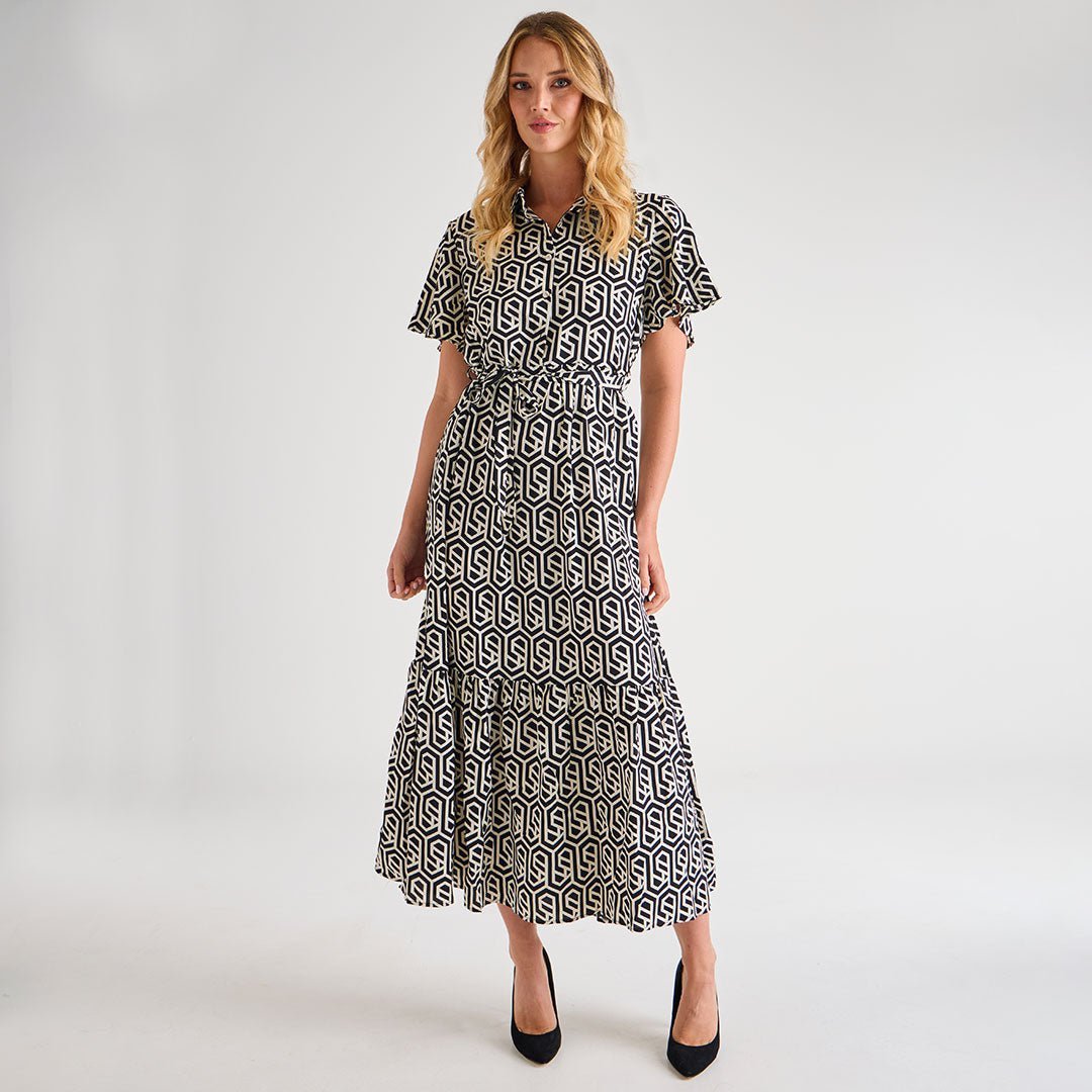 Ladies Longline Geo Navy Printed Dress from You Know Who's