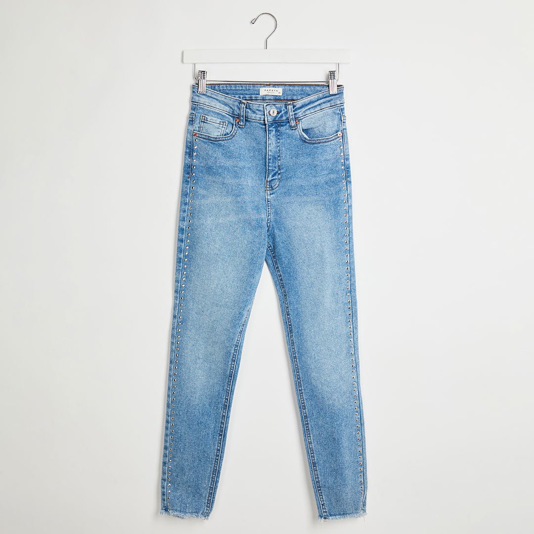 Ladies Mid Wash Studded Ankle Grazer Jeans from You Know Who's