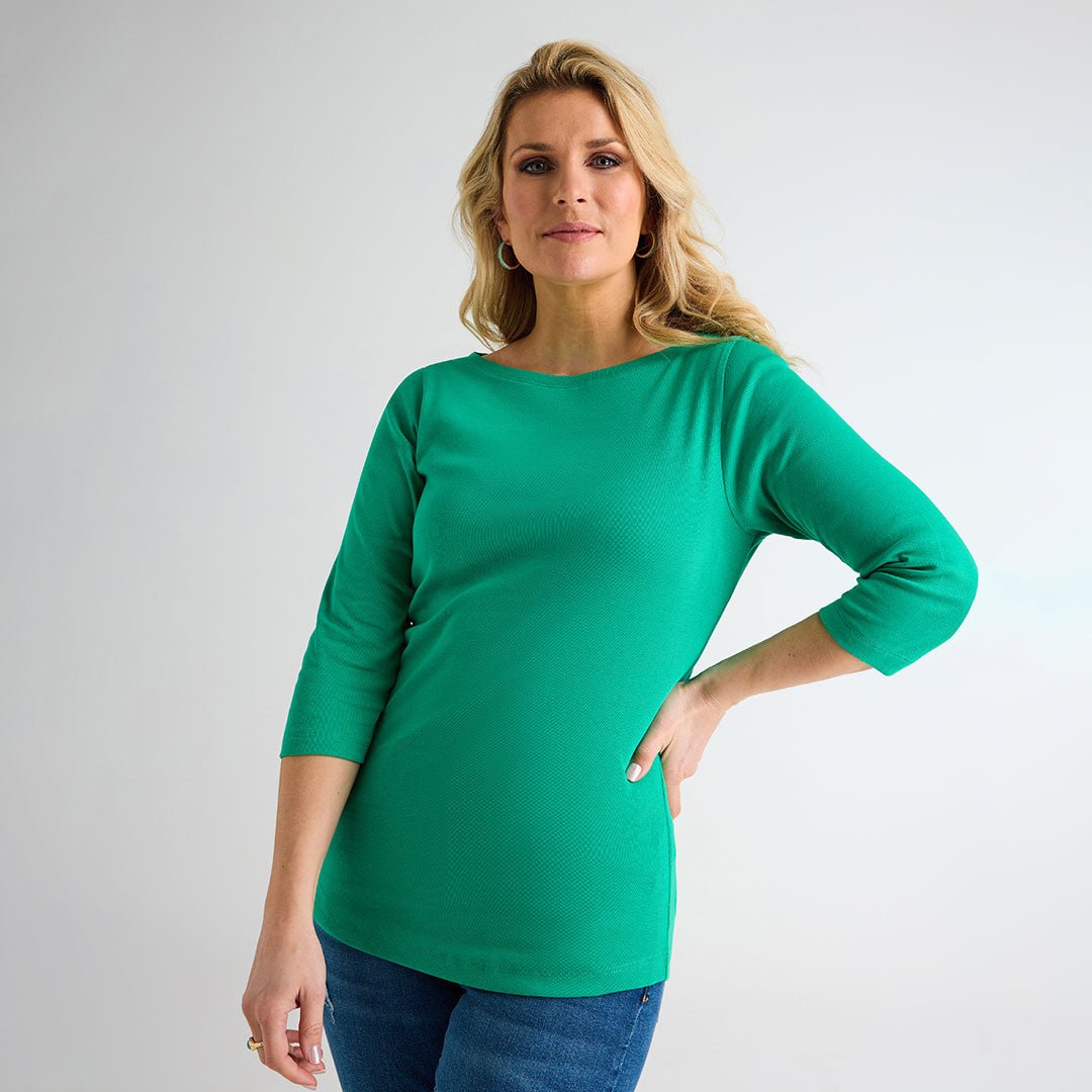 Ladies Mint 3/4 Sleeve Slash Neck Top from You Know Who's