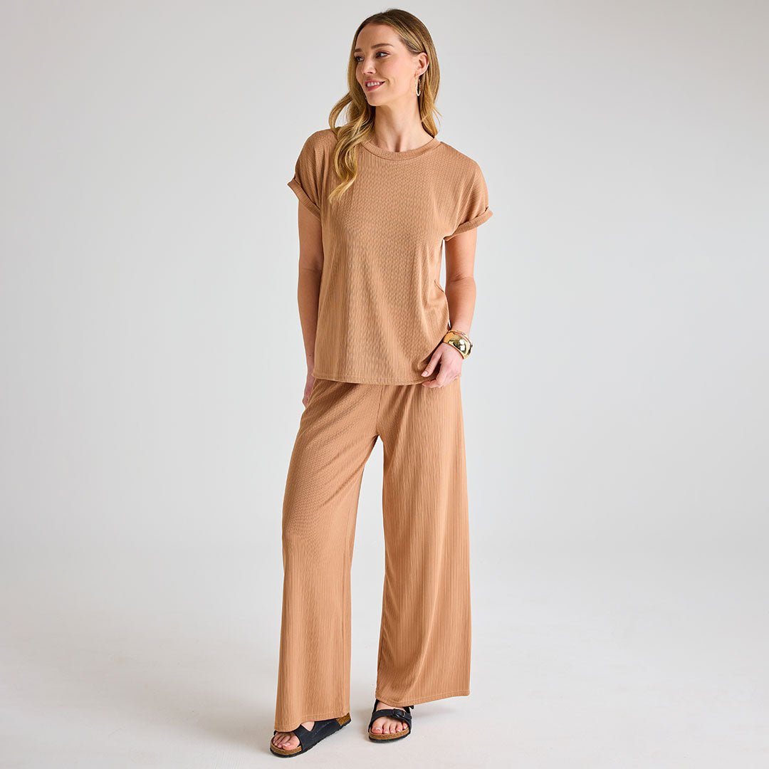 Ladies Mushroom Plisse Ribbed Trouser from You Know Who's