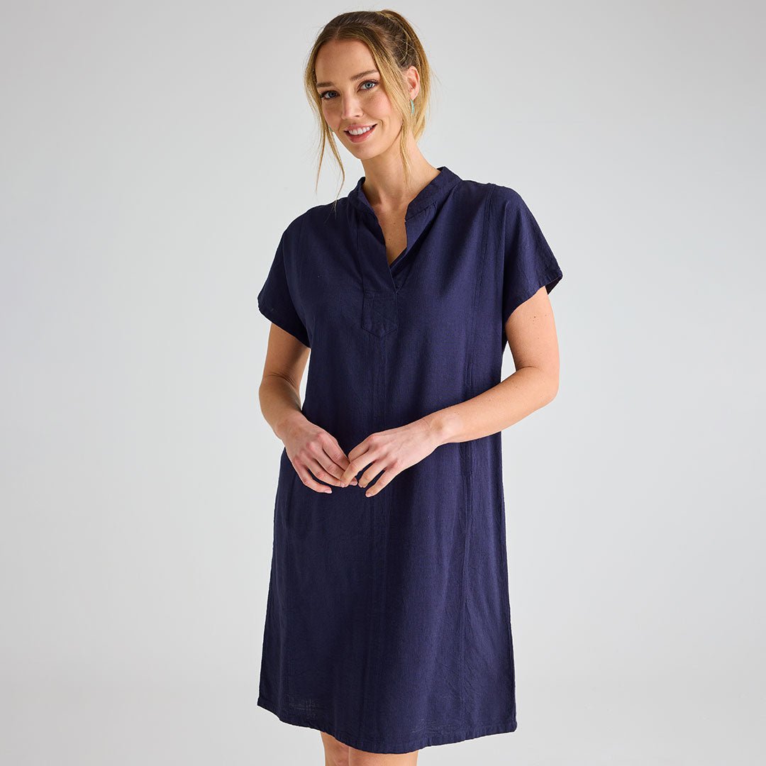 Ladies Navy Linen Pocket Dress from You Know Who's