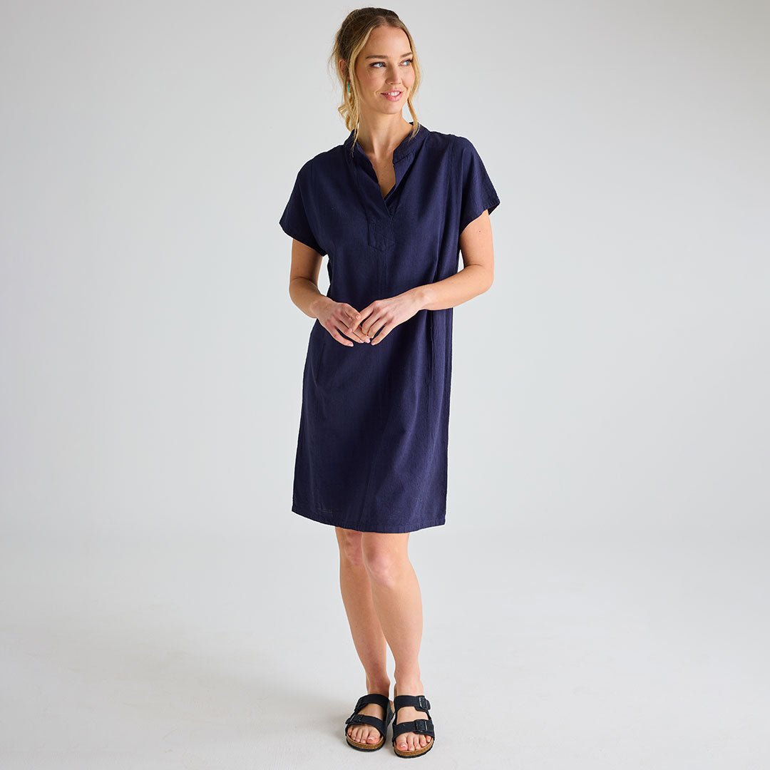 Ladies Navy Linen Pocket Dress from You Know Who's