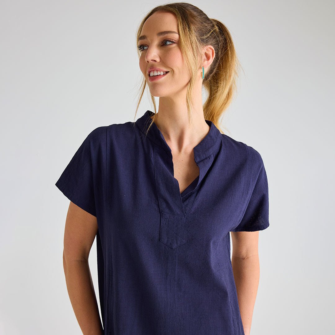 Ladies Navy Linen Pocket Dress from You Know Who's