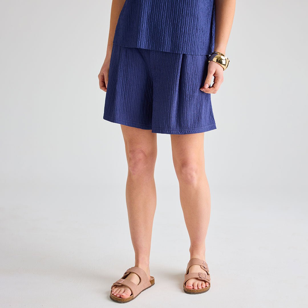 Ladies Navy Plisse Short from You Know Who's