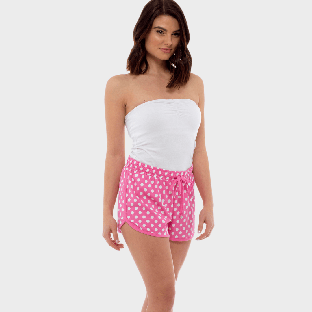 Ladies Pink Spotted Jersey Shorts from You Know Who's