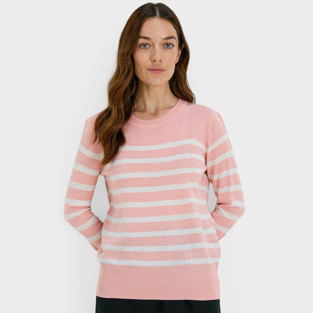 Ladies Pink Stripe Crew Jumper from You Know Who's