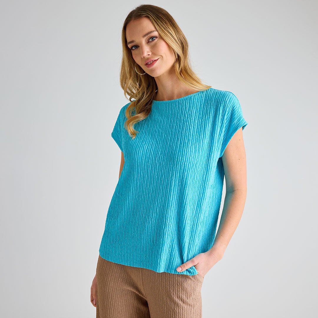 Ladies Turquoise Plisse Top from You Know Who's