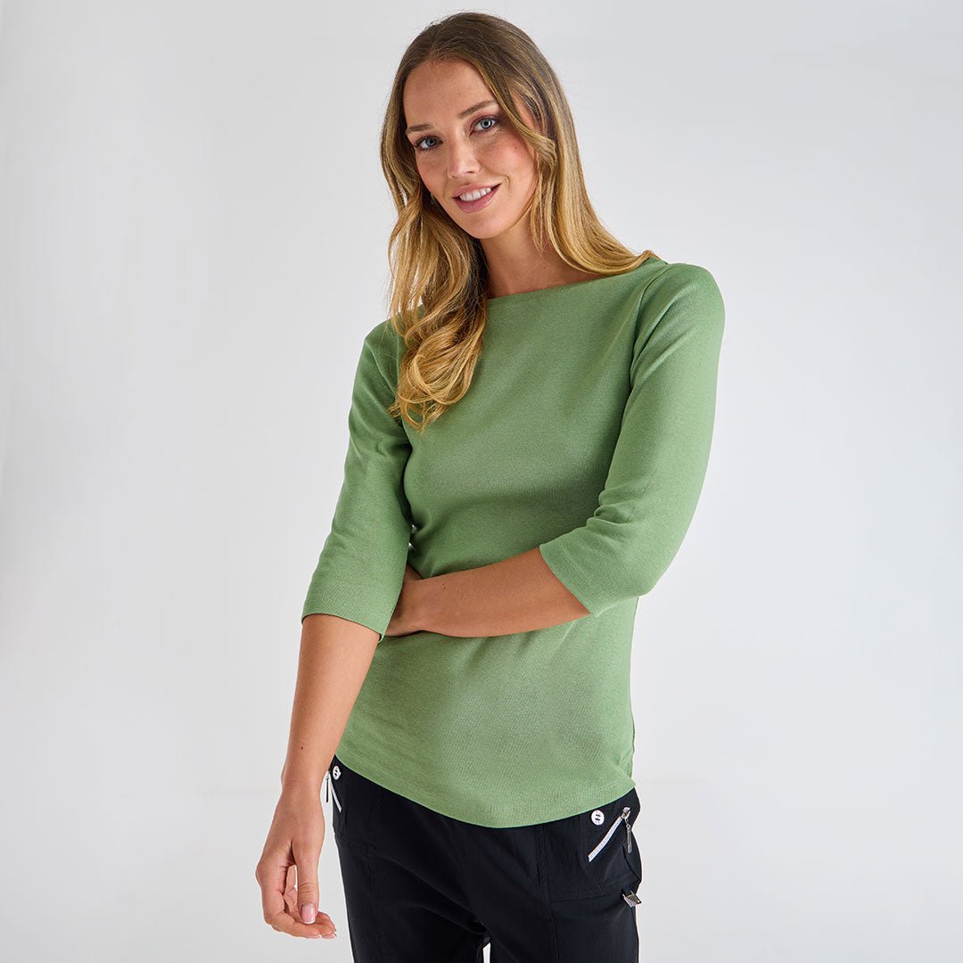 Ladies Watercress 3/4 Sleeve Slash Neck Top from You Know Who's